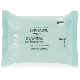Byphasse Aloe Vera Make-up Remover Wipes Sensitive Skin-Салфетки для снятия макияжа, 20шт