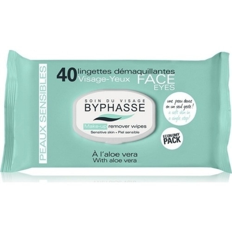 Byphasse Make-up Remover Aloe Vera Sensitive Skin Wipes (эко-пак) - Салфетки для снятия макияжа 40 шт Byphasse Make-up Remover Aloe Vera Sensitive Skin Wipes (эко-пак) - Салфетки для снятия макияжа 40 шт